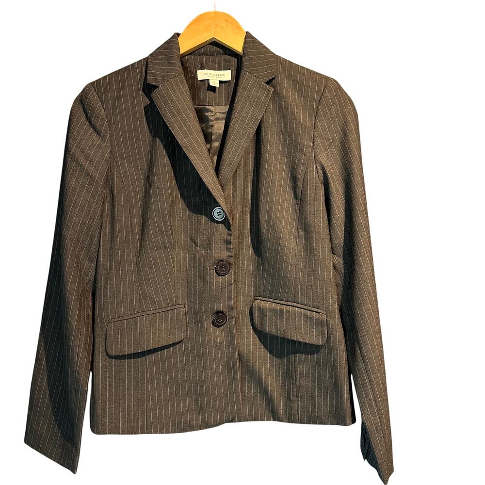 Ann Taylor Factory Store Size 2 Pinstriped Blazer Gray White Professional Office